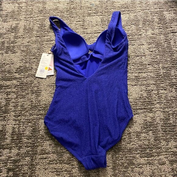 CALIA Women's Textured Tie Front One Piece Swimsuit - Picture 6 of 9